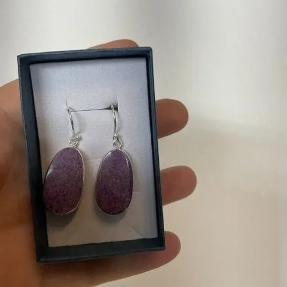 NWOB Boho Handmade Purpurite Jasper Earrings Sterling Silver Gemstone Jewelry - Picture 7 of 14